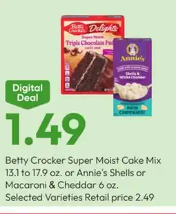 Stater Bros Betty Crocker Super Moist Cake Mix 13.1 to 17.9 oz. or Annie's Shells or Macaroni & Cheddar 6 oz offer