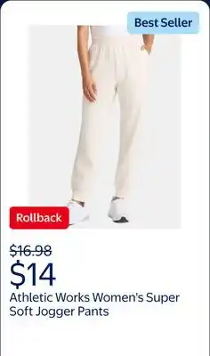 Walmart Athletic Works Women's and Women's Plus Super Soft Jogger Pants, 29 Inseam offer