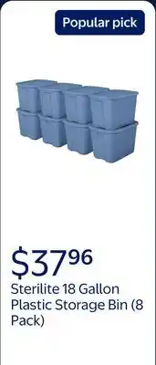 Walmart Sterilite 18 Gallon Plastic Storage Bin with Snap-on Lid, Light Blue offer