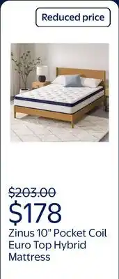 Walmart Zinus 10 Pocket Coil Euro Top Hybrid Mattress offer