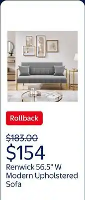 Walmart Renwick 56.5'' W Modern Upholstered Sofa Couch with 2 Pillows, Light Gray offer
