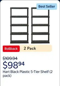 Walmart (2 pack) Hart Black Plastic 5-Tier Shelf 36 W x 18 D x 72 H, Up to 750 lb Total Capacity offer