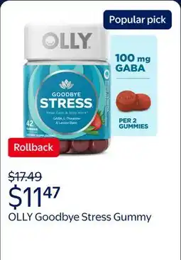 Walmart OLLY Goodbye Stress Gummy, Stress Support, GABA, L-Theanine, Lemon Balm, Chamomile, Berry offer