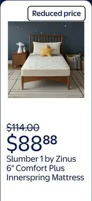 Walmart Slumber 1 by Zinus 6 Comfort Plus Innerspring Mattress offer