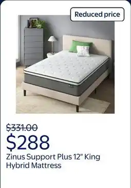 Walmart Zinus Support Plus 12 King Euro Top Medium Hybrid Mattress with Comfort Foam and Pocket Springs offer