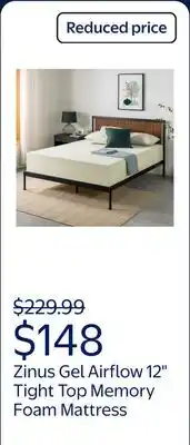 Walmart Zinus Gel Airflow 12 Tight Top Memory Foam Mattress CertiPUR-US Certified offer