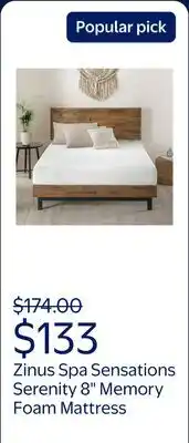 Walmart Zinus Spa Sensations Serenity 8 Memory Foam Mattress offer