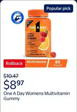 Walmart One A Day Womens Multivitamin Gummy with B Vitamins, Biotin, Skin Health Support 80 Count offer