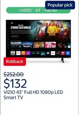 Walmart VIZIO 43 Class Full HD 1080p LED Smart TV (VFD43M-08) offer