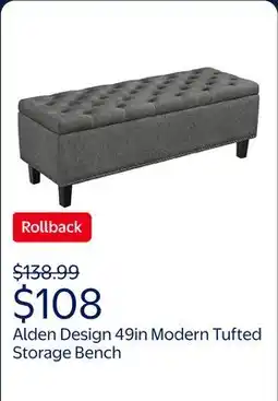 Walmart Alden Design 49in Modern Tufted Storage Bench for Entryway Bedroom, Dark Gray offer