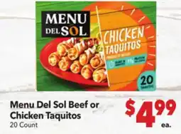 Vallarta Supermarkets Menu Del Sol Beef or Chicken Taquitos offer