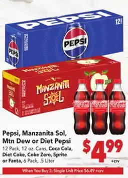 Vallarta Supermarkets Pepsi, Manzanita Sol, Mtn Dew or Diet Pepsi offer