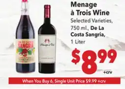 Vallarta Supermarkets Menage à Trois Wine offer