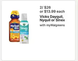 Walgreens Vicks Dayquil, Nyquil or Sinex offer