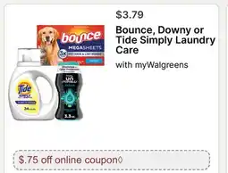 Walgreens Bounce, Downy or Tide Simply Laundry Care offer