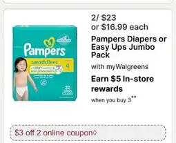 Walgreens Pampers Diapers or Easy Ups Jumbo Pack offer