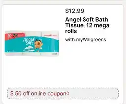 Walgreens Angel Soft Bath Tissue, 12 mega rolls offer