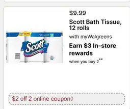 Walgreens Scott Bath Tissue, 12 rolls offer