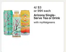 Walgreens Arizona Single-Serve Tea or Drink offer