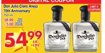 Superior Grocers Don Julio Claro Anejo 70th Anniversary offer