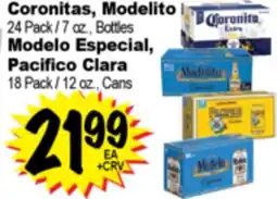 Superior Grocers Coronitas, Modelito 24 Pack / 7 oz., Bottles Modelo Especial, Pacifico Clara 18 Pack / 12 oz., Cans offer