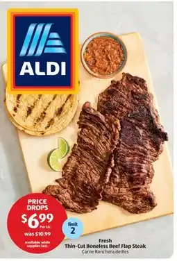 Aldi Fresh Thin-Cut Boneless Beef Flap Steak offer