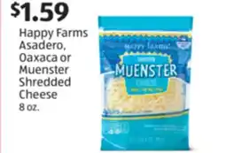Aldi Happy Farms Asadero, Oaxaca or Muenster Shredded Cheese offer