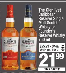 Super King Markets The Glenlivet Caribbean Reserve Single Malt Scotch Whisky or Founder's Reserve Whisky offer