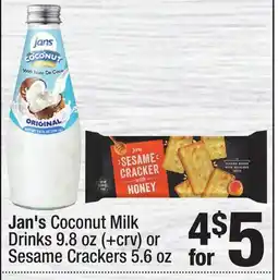 Super King Markets Jan's Coconut Milk Drinks 9.8 oz or Sesame Crackers 5.6 oz offer