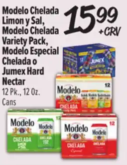 El Super Modelo Chelada Limon Modelo Chelada Variety Pack, Modelo Especial Chelada o Jumex Hard Nectar offer