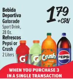 El Super Gatorade Sport Drink, 28 Oz. Pepsi or Crush 2 Liters offer