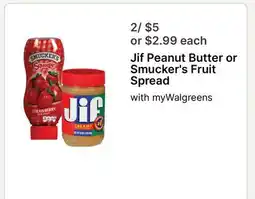 Walgreens Jif Peanut Butter or Smucker's Fruit Spread offer