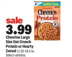 Meijer Cheerios Large Size Oat Crunch Protein or Hearty Cereal offer