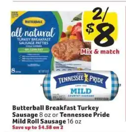 Winn Dixie Butterball Breakfast Turkey Sausage or Tennessee Pride Mild Roll Sausage offer