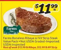 Winn Dixie Farms Boneless Ribeye or NY Strip Steak Value Pack offer