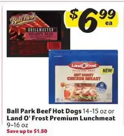 Winn Dixie Ball Park Beef Hot Dogs or Land O' Frost Premium Lunchmeat offer