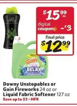 Winn Dixie Downy Unstopables or Gain Fireworks or Liquid Fabric Softener offer