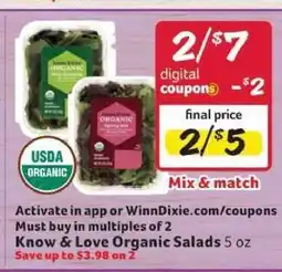 Winn Dixie Know & Love Organic Salads offer
