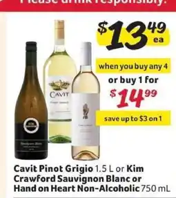 Winn Dixie Cavit Pinot Grigio, Kim Crawford Sauvignon Blanc, Hand on Heart Non-Alcoholic offer