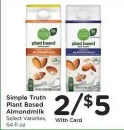 Kroger Simple Truth Plant Based Almondmilk offer