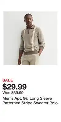 Kohl's Men's Apt. 9 Long Sleeve Patterned Stripe Sweater Polo offer