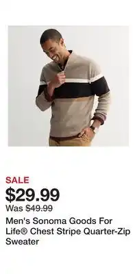 Kohl's Men's Sonoma Goods For Life Chest Stripe Quarter-Zip Sweater offer