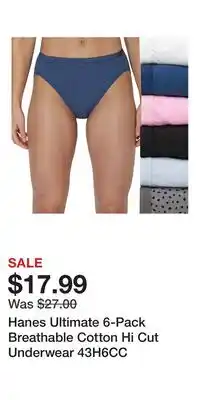 Kohl's Hanes Ultimate 6-Pack Breathable Cotton Hi Cut Underwear 43H6CC offer