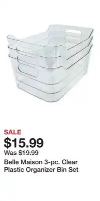 Kohl's Belle Maison 3-pc. Clear Plastic Organizer Bin Set offer