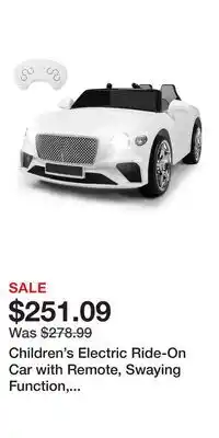 Kohl's Children's Electric Ride-On Car with Remote, Swaying Function, Music & 3 Speeds offer