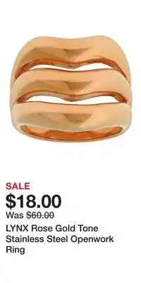 Kohl's LYNX Rose Gold Tone Stainless Steel Openwork Ring offer