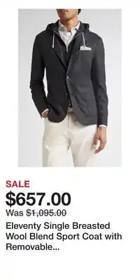 Nordstrom Eleventy Single Breasted Wool Blend Sport Coat with Removable Hooded Bib offer