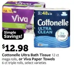 Fareway Cottonelle Ultra Bath Tissue mega rolls, or Viva Paper Towels offer