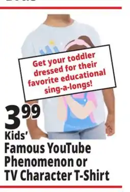 Ocean State Job Lot Kids' Famous YouTube Phenomenon or TV Character T-Shirt offer