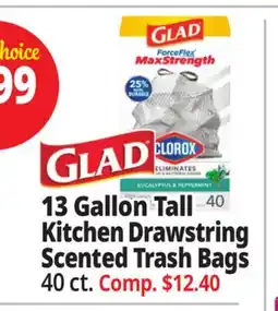Ocean State Job Lot GLAD 13 Gallon Tall Kitchen Drawstring Scented Trash Bags offer